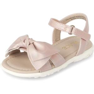 The Children’s Place girls Baby Girls and Toddler Flat Sandals With Adjustable Ankle Strap(Pink Bow)