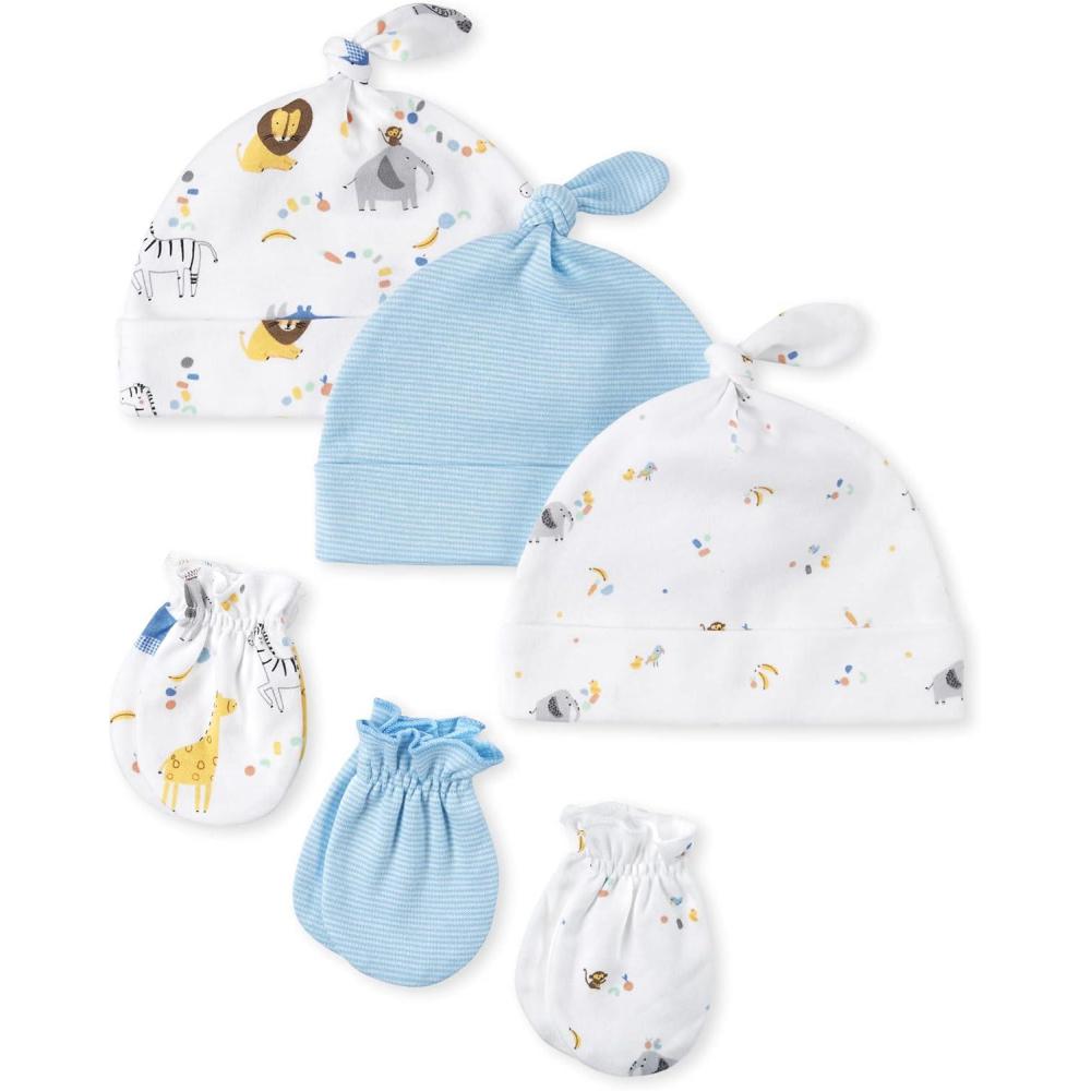 imageThe Childrens Place Baby Knotted Hat and Mittens SetAlphabetStripeAnimal
