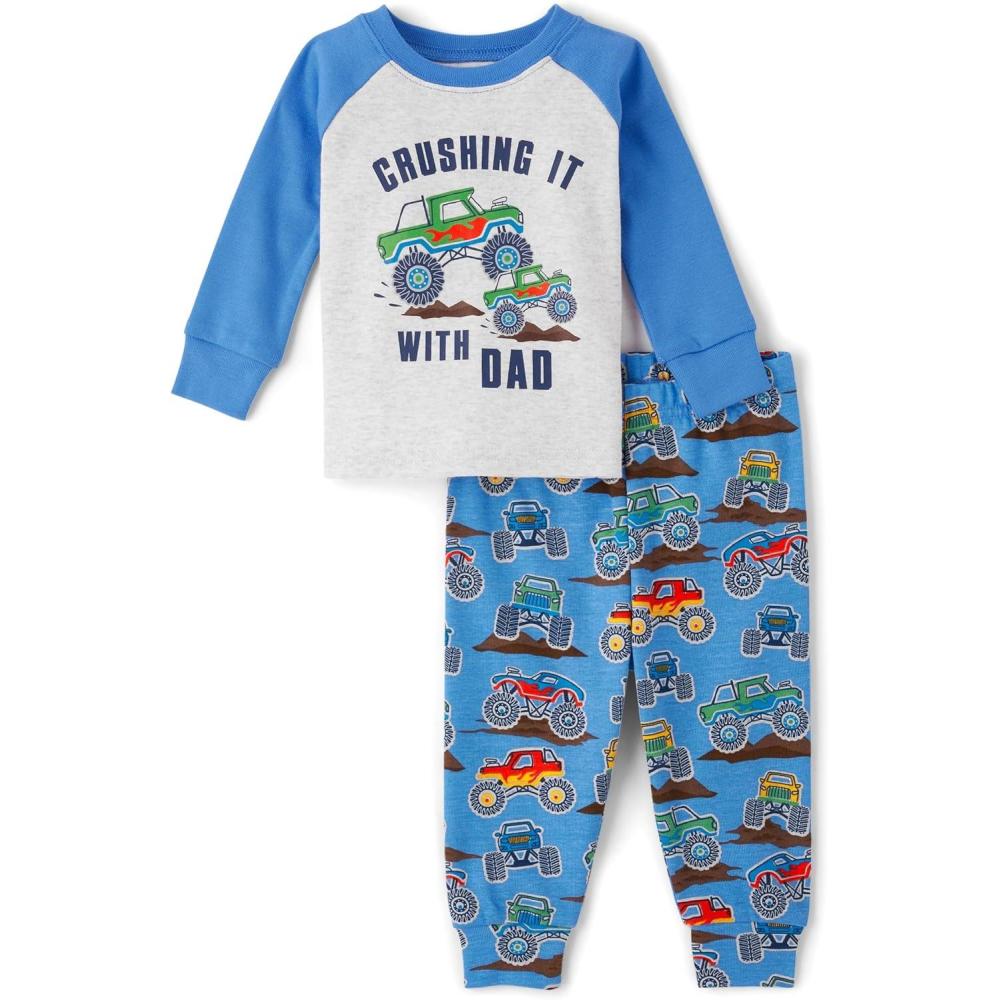 imageThe Childrens Place babyboys And Toddler Long Sleeve Top and Pants Snug Fit 100 Cotton 2 Piece Pajama SetCrushing It With Dad