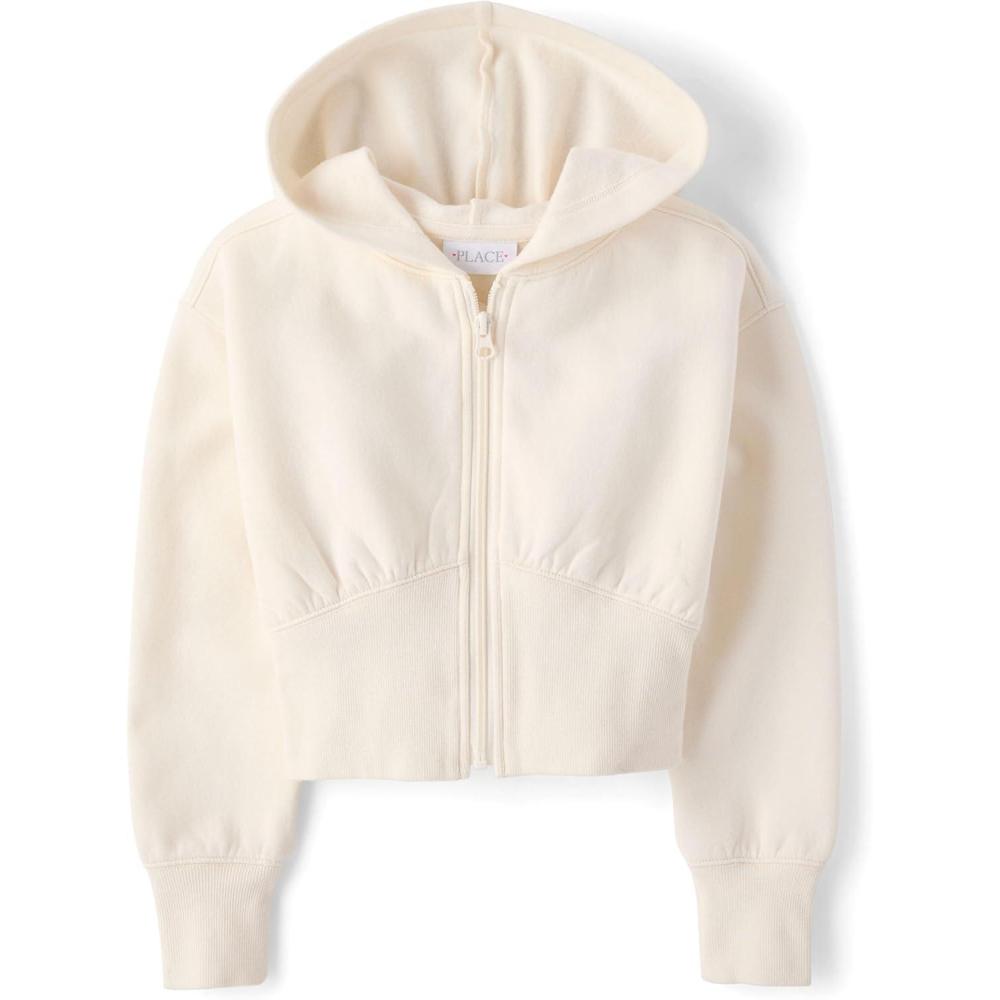 imageThe Childrens Place girls Active Long Sleeve Premium Fleece Hooded Zip UpWhite Daisy