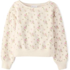 The Children’s Place Girls’ Active Long Sleeve Fleece Pullover Sweatshirt(White Daisy)