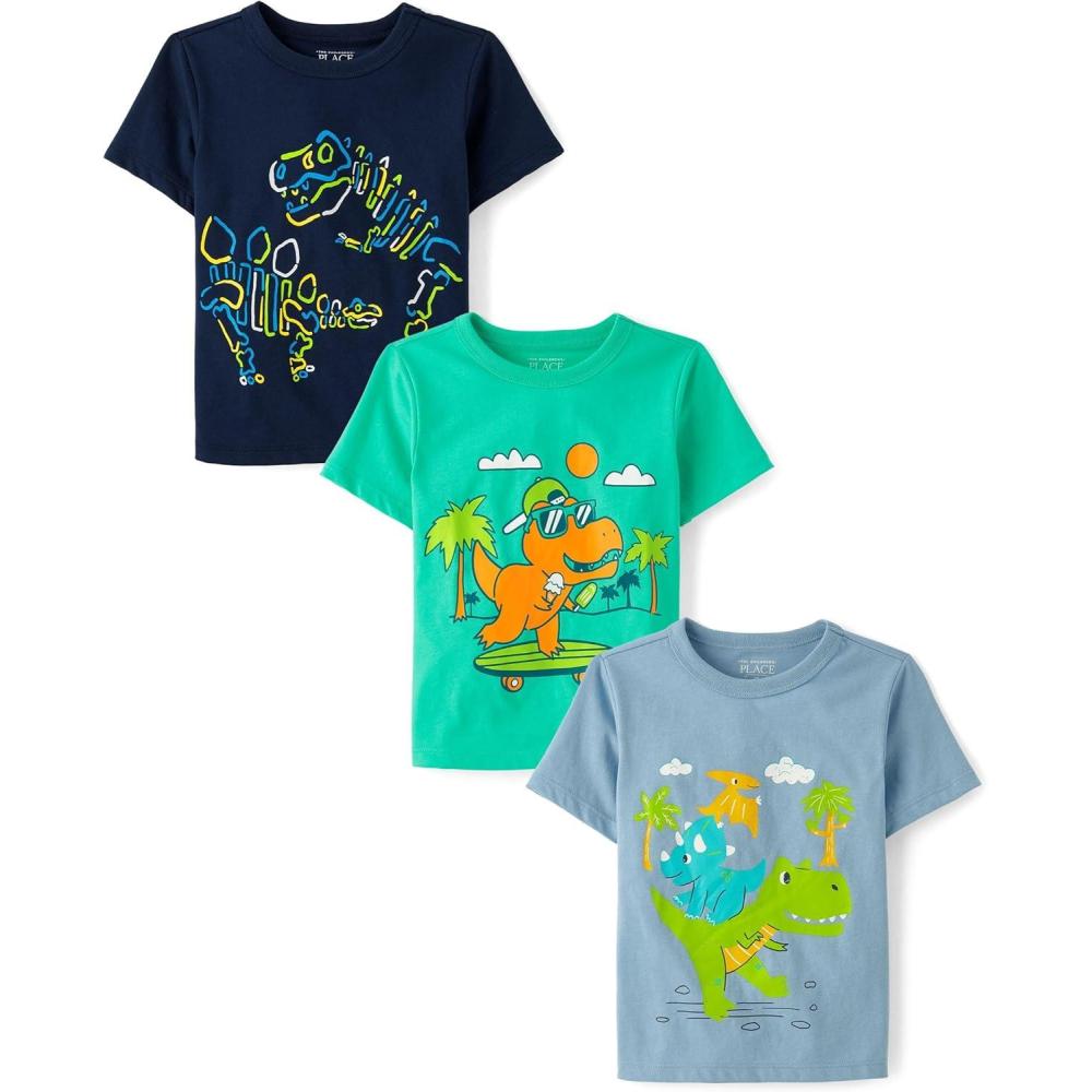 imageThe Childrens Place BabyBoys and Toddler Dino Short Sleeve Graphic TShirtsmultipacksDinos 3pack