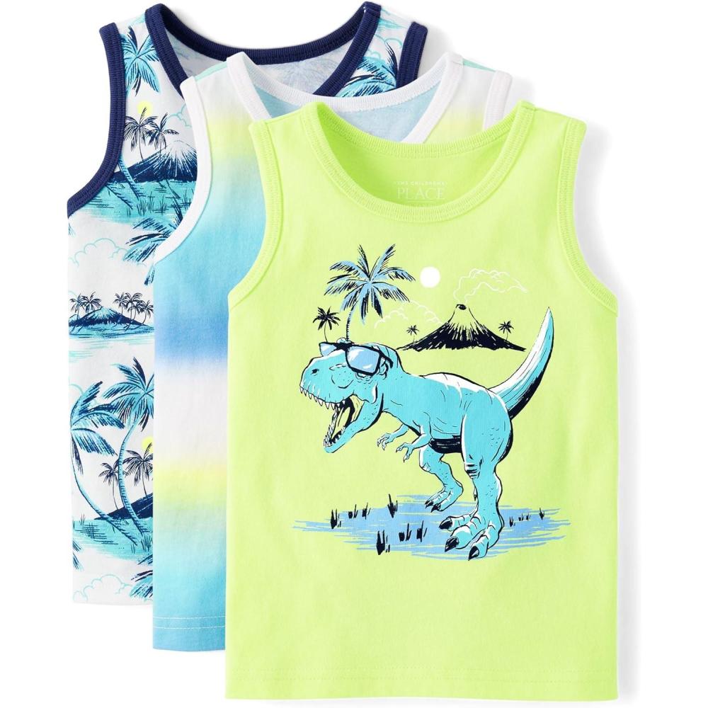 imageThe Childrens Place Boys and Toddler Assorted Tank TopDinoTropicalMulti 3pack