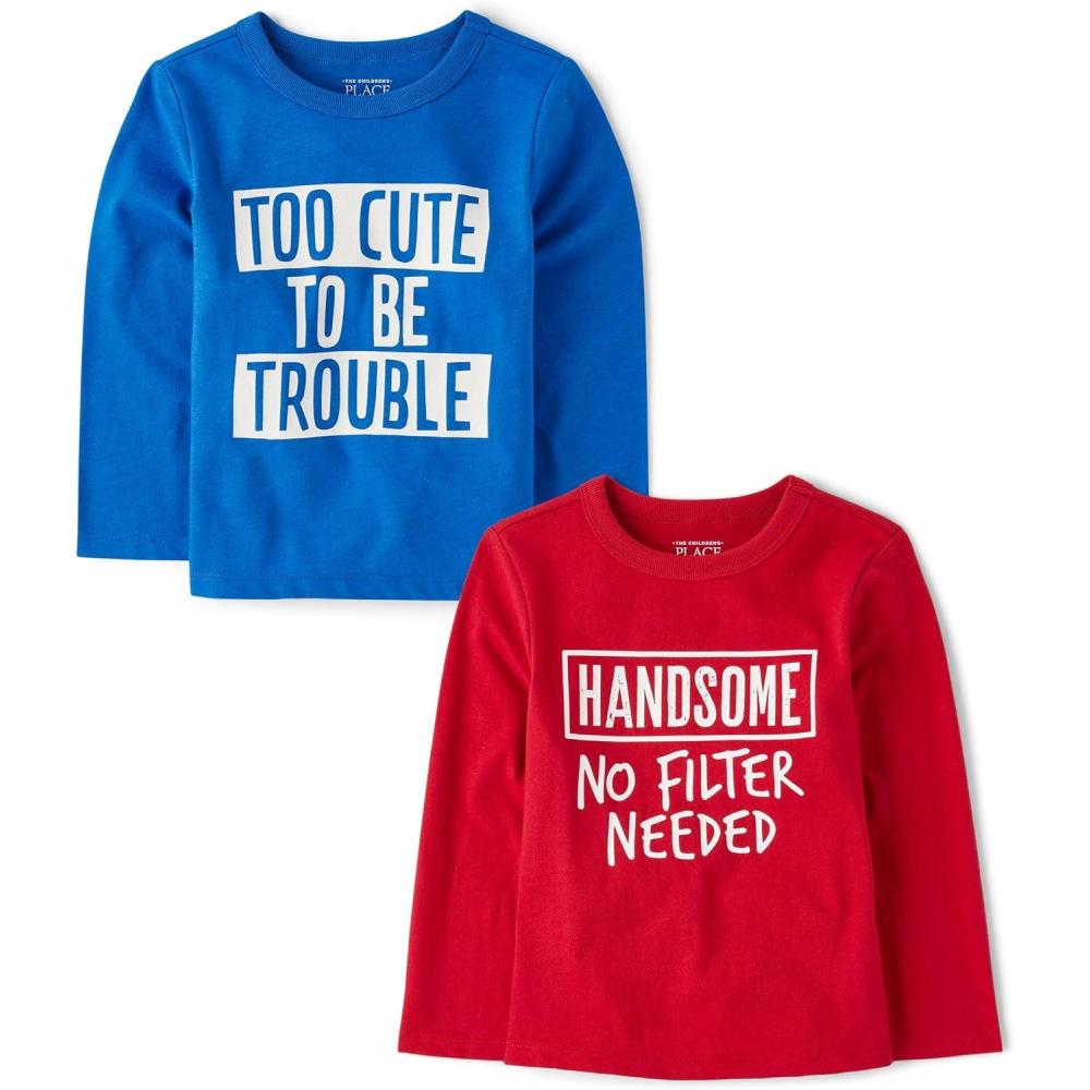 imageThe Childrens PlaceBaby Boysand Toddler Assorted Everyday Long Sleeve Graphic TShirtsHandsomeToo Cute