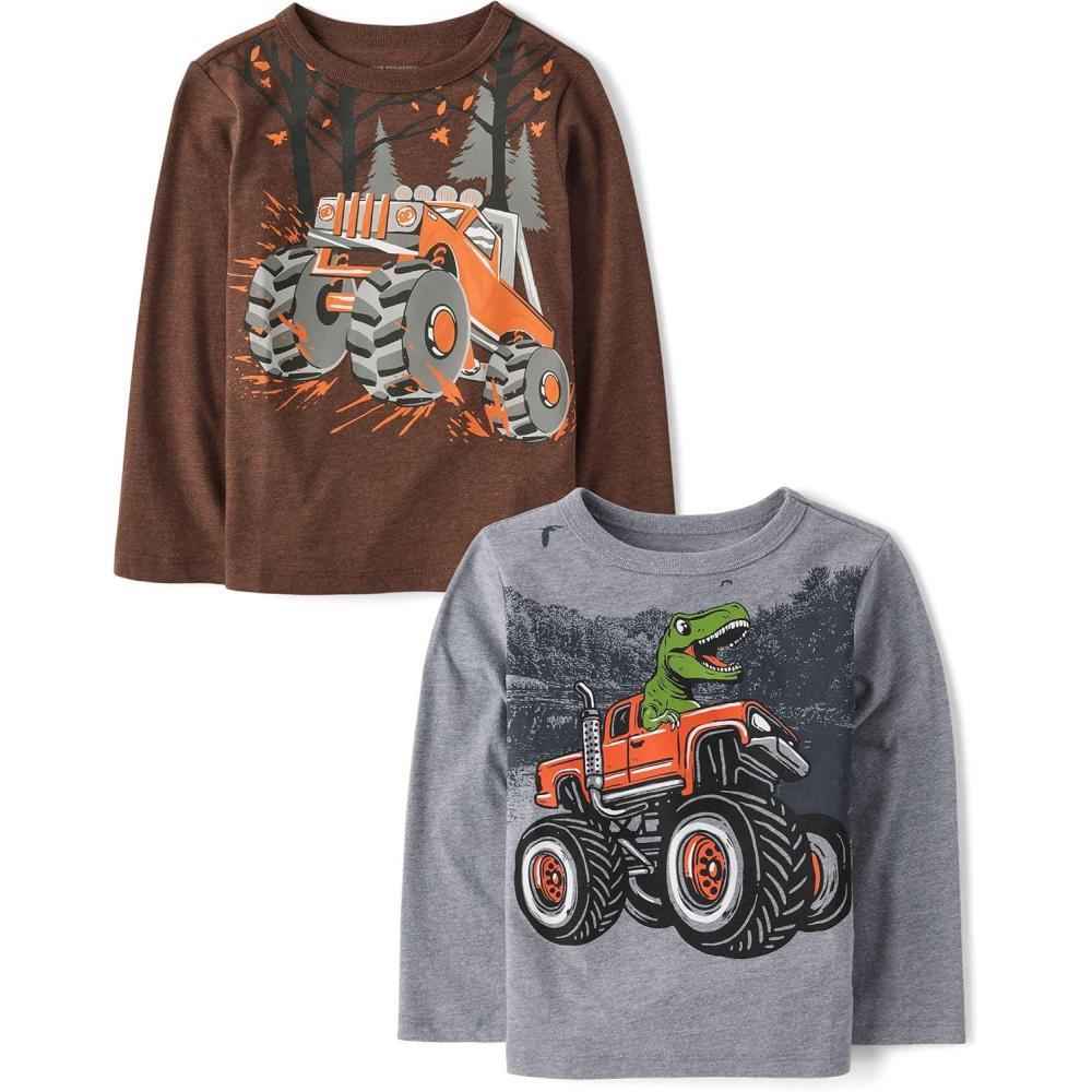 imageThe Childrens PlaceBaby Boysand Toddler Assorted Everyday Long Sleeve Graphic TShirtsMonster TruckDino Monster Truck