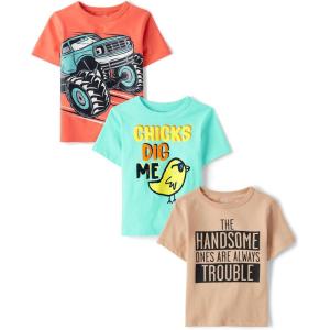 The Children’s Place Baby Boys’ Graphic T-Shirts (3-Pack)(Chick/Handsome/Monster Truck)