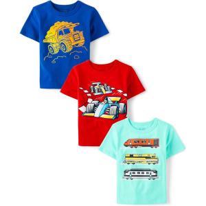 The Children’s Place Baby Boys’ Graphic T-Shirts (3-Pack)(Construction/Racecar/Train)