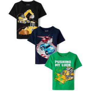 The Children’s Place Baby Boys’ Graphic T-Shirts (3-Pack)(Excavator/My Luck/Race Cars)