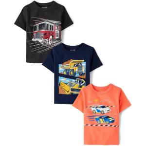 The Children’s Place Baby Boys’ Graphic T-Shirts (3-Pack)(Fire Truck/Race Cars/Construction)