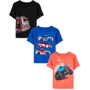 The Children’s Place Baby Boys’ Graphic T-Shirts (3-Pack)(Fire Truck/Truck/Cars)