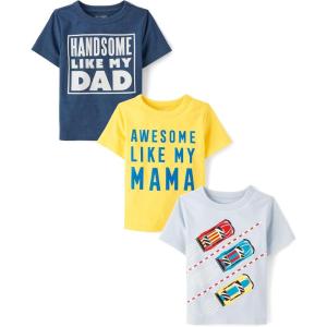 The Children’s Place Baby Boys’ Graphic T-Shirts (3-Pack)(Handsome/Awesome/Cars)