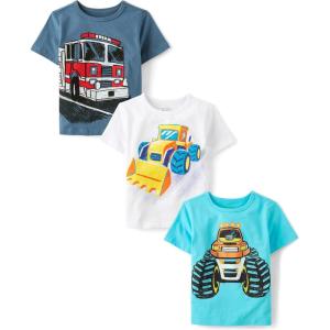 The Children’s Place Baby Boys’ Graphic T-Shirts (3-Pack)(Monster Truck/Tractor/Fire Truck)