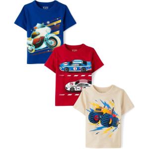 The Children’s Place Baby Boys’ Graphic T-Shirts (3-Pack)(Racecar/Monster Truck/Motorcycle)