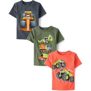 The Children’s Place Baby Boys’ Graphic T-Shirts (3-Pack)(Racer/Construction/Monster Trucks)