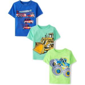 The Children’s Place Baby Boys’ Graphic T-Shirts (3-Pack)(Truck/Monster Truck/Fire Vehicles)