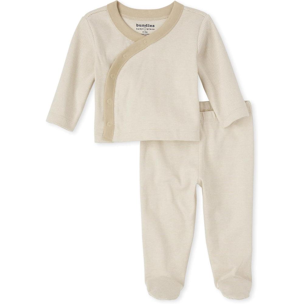 imageThe Childrens Place babyboys Newborn Take Me Home Set 100 Cotton Long Sleeve Side Snap Kimono Top and Pants 2pack