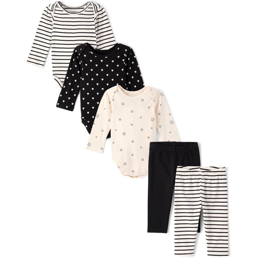imageThe Childrens Place babygirls And Newborn Long Sleeve Bodysuit and Pantsplaywear SetsWhite Daisy 5piece