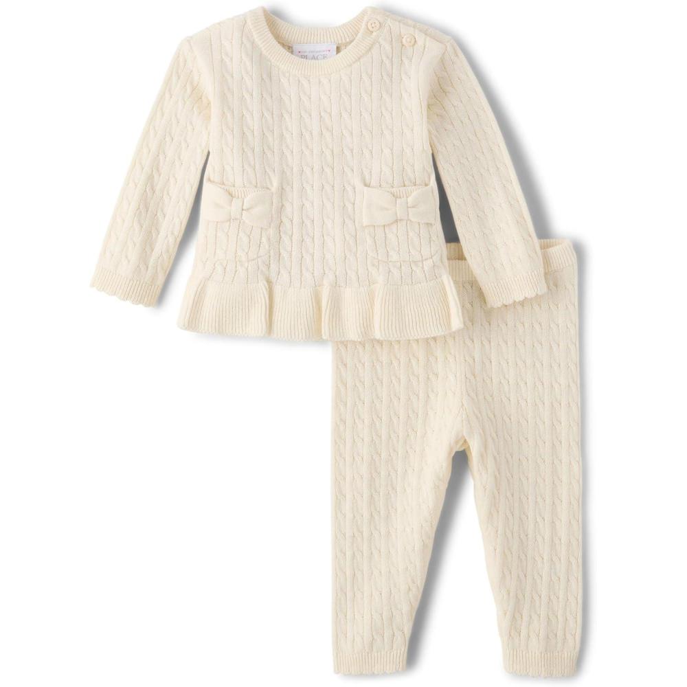 imageThe Childrens Place babygirls And Newborn Long Sleeve Sweater and Pants 2 Piece Playwear SetWhite Daisy