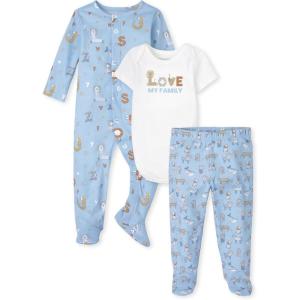 The Children’s Place unisex baby Newborn Take Me Home Set, 100% Cotton, Short Sleeve Bodysuit Pants, Long Sleeve Sleep Play and Toddler T Shirt Set, Animal Alphabet/Love My Family, Preemie US