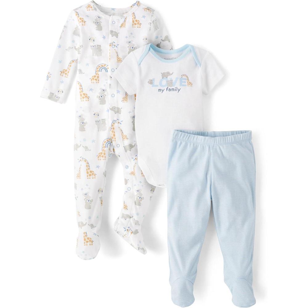 imageThe Childrens Place unisexbaby And Newborn 100 Cotton Take Me Home 3piece Set Long Sleeve Bodysuit Short Sleeve Bodysuit and Pant
