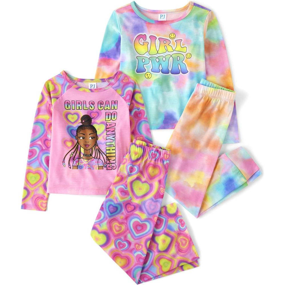 imageThe Childrens Place girls Long Sleeve Top and Pants2 Piece Pajama SetRainbowPeony 2pack