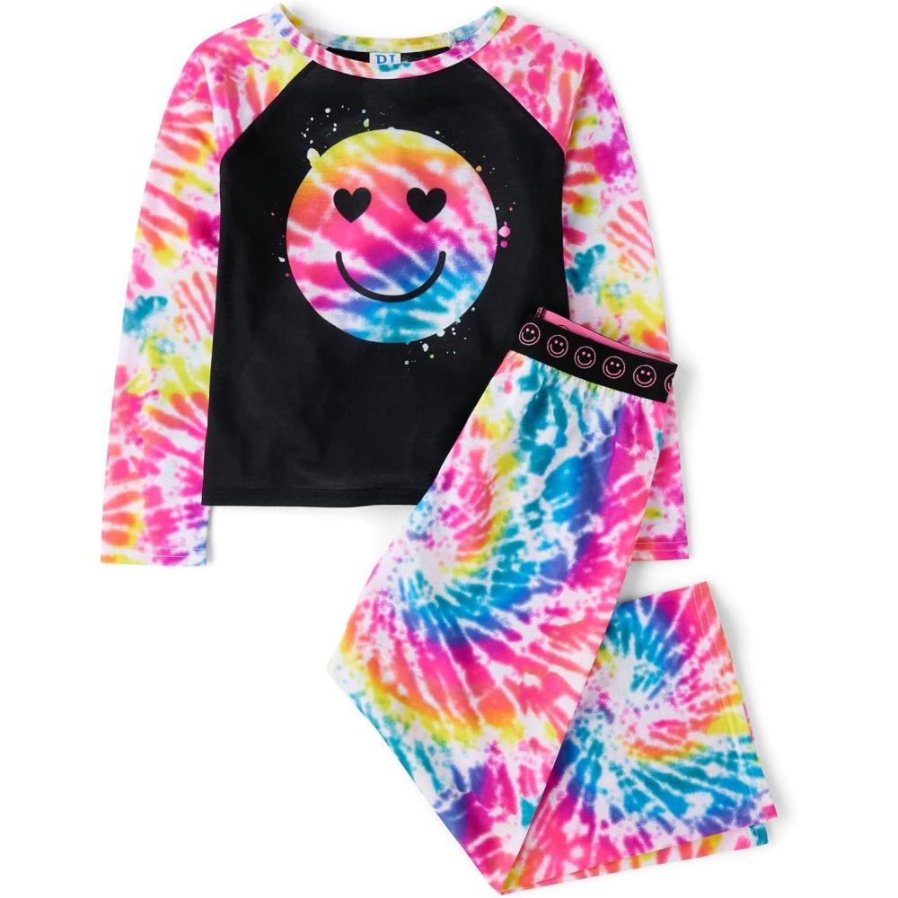 imageThe Childrens Place girls Long Sleeve Top and Pants2 Piece Pajama SetRetro Happy Face