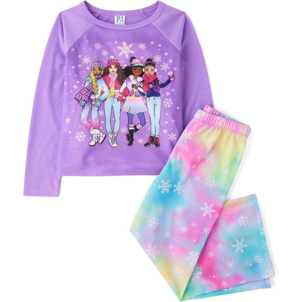 imageThe Childrens Place girls Long Sleeve Top and Pants2 Piece Pajama SetSnow Girls