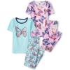 The Children’s Place Girls’ 100% Cotton Short Sleeve Top and Pants,2 Piece Pajama Set(Rainbows/Butterflies 2-pack)