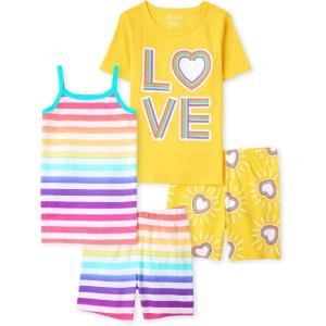 The Children’s Place Girls’ 100% Cotton Short Sleeve Top and Pants,2 Piece Pajama Set(Stripe Tank/Love 2-pack)