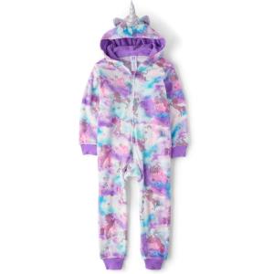 The Children’s Place girls Long Sleeve Fleece Zip Up One Piece Pajama(Foil Unicon)