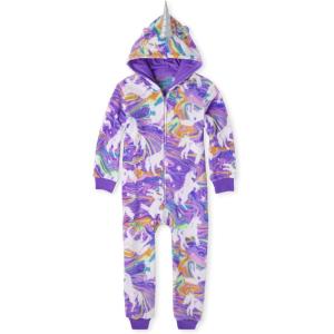 The Children’s Place girls Long Sleeve Fleece Zip Up One Piece Pajama(Marble Unicorn)