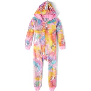 The Children’s Place girls Long Sleeve Fleece Zip Up One Piece Pajama(Unicorn Sparkle Pink)