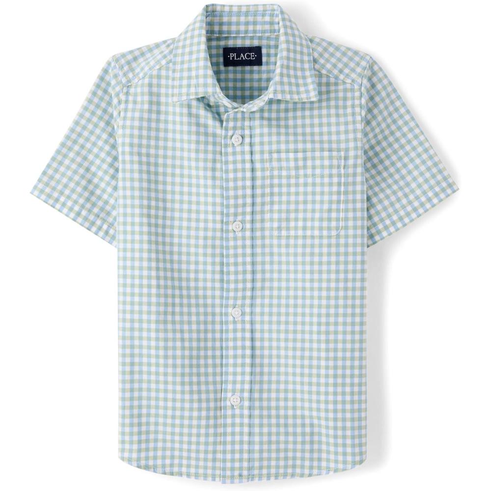 imageThe Childrens Place boys Short Sleeve Button Up ShirtCelery Foam