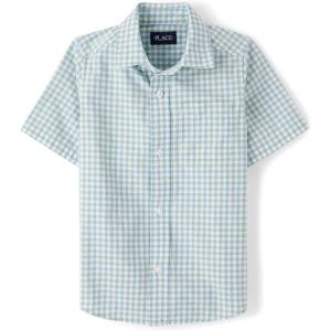 The Children’s Place boys Short Sleeve Button Up Shirt(Celery Foam)