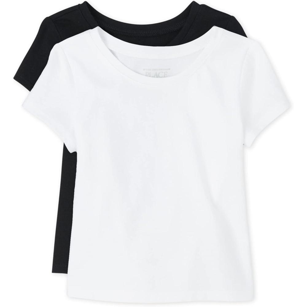 imageThe Childrens Place Baby Girls and Toddler Basic Short Sleeve Layering TShirtsBlackWhite 2pack