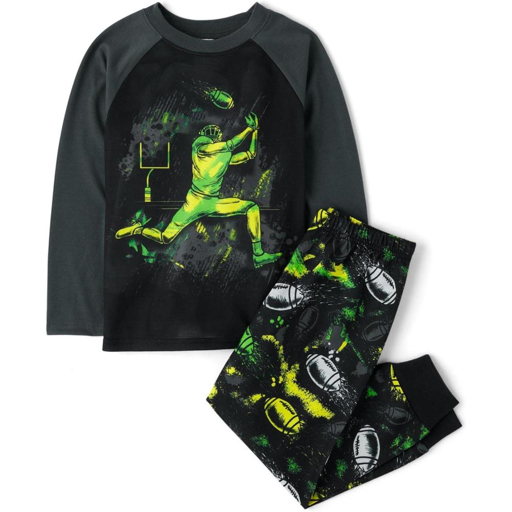 imageThe Childrens Place boys Long Sleeve Top and Pants 2 Piece Pajama SetFootball Player