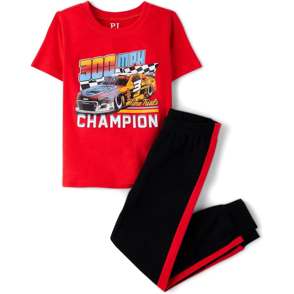imageThe Childrens Place boys Snug Fit 100 Cotton Short Sleeve Top and Pants 2 Piece Pajama SetRace Car