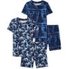 The Children’s Place boys Short Sleeve Top and Shorts Snug Fit 100% Cotton 4 Piece Pajama Set(Camo/Dino Glow 2-pack)