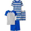 The Children’s Place boys Short Sleeve Top and Shorts Snug Fit 100% Cotton 4 Piece Pajama Set(Valient Blue/Stripe)