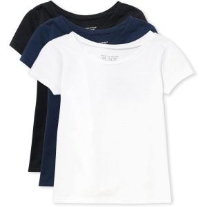 The Children’s Place Baby Girls’ and Toddler Basic Short Sleeve Layering T-Shirts(Black/Tidal/White 3-pack)