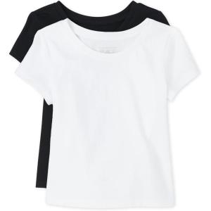 The Children’s Place Baby Girls’ and Toddler Basic Short Sleeve Layering T-Shirts(Black/White 2-pack)