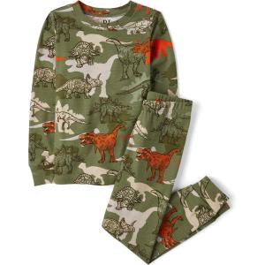 The Children’s Place boys 100% Cotton Long Sleeve Top and Pants, 2 Piece Pajama Set(Dino Camo)