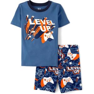 The Children’s Place boys 100% Cotton Short Sleeve Top and Shorts 2 Piece Pajama Set(Level Up Gamer)