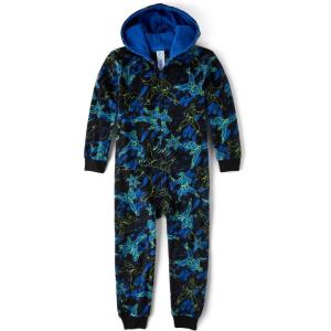 The Children’s Place boys Long Sleeve Fleece Hooded Zip Front One Piece Pajamas(Lime Ninja)