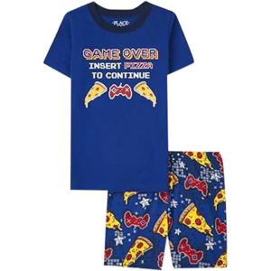 The Children’s Place boys Short Sleeve Top and Shorts Snug Fit 100% Cotton 4 Piece Pajama Set(Glow Pizza)