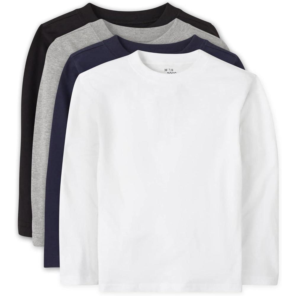 imageThe ChildrenS Place BabyBoys And Toddler Basic Long Sleeve TeeBlackH SmokeNew NavyWhite 4pack