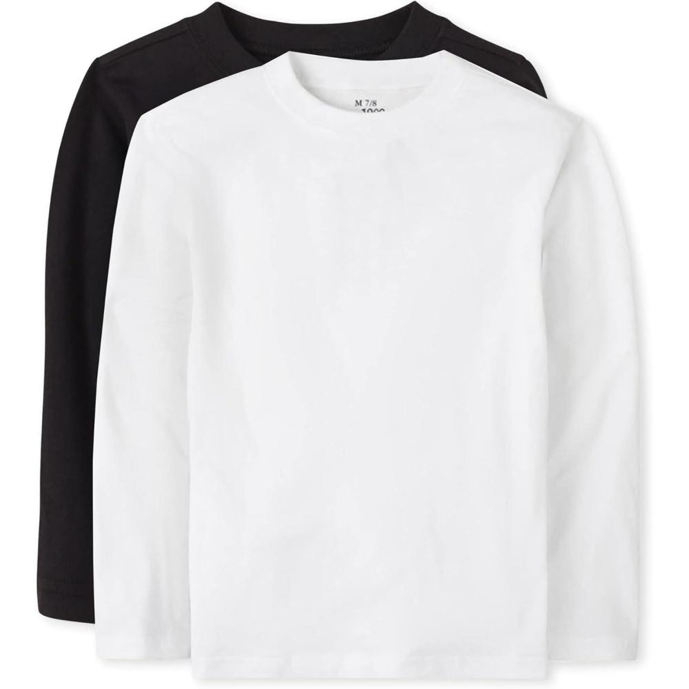 imageThe Childrens Place BabyBoys and Toddler Basic Long Sleeve TeesBlackWhite 2pack
