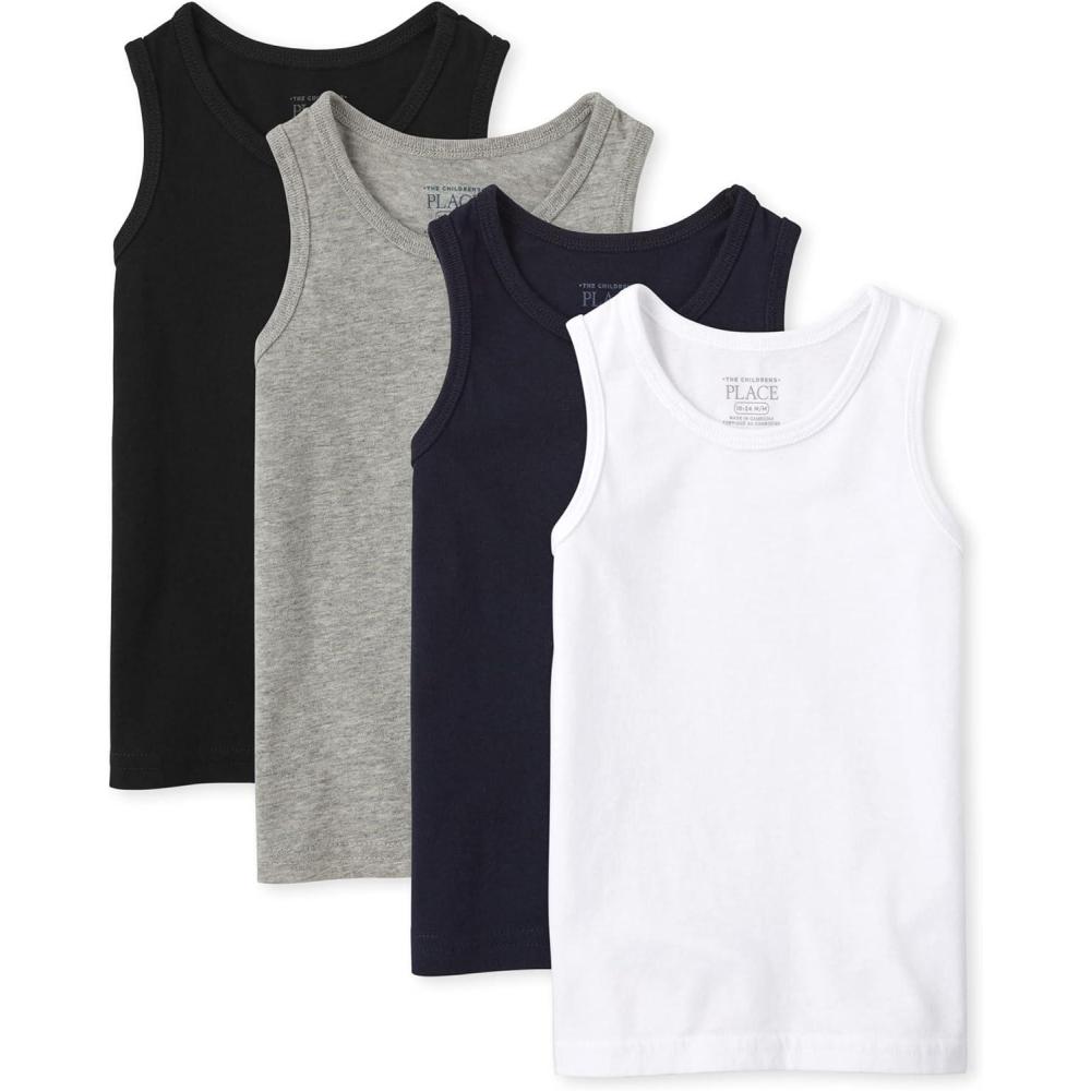 imageThe Childrens Place BabyBoys and Toddler Boys Mix and Match Tank TopBlackNew NavySmokeWhite 4pack