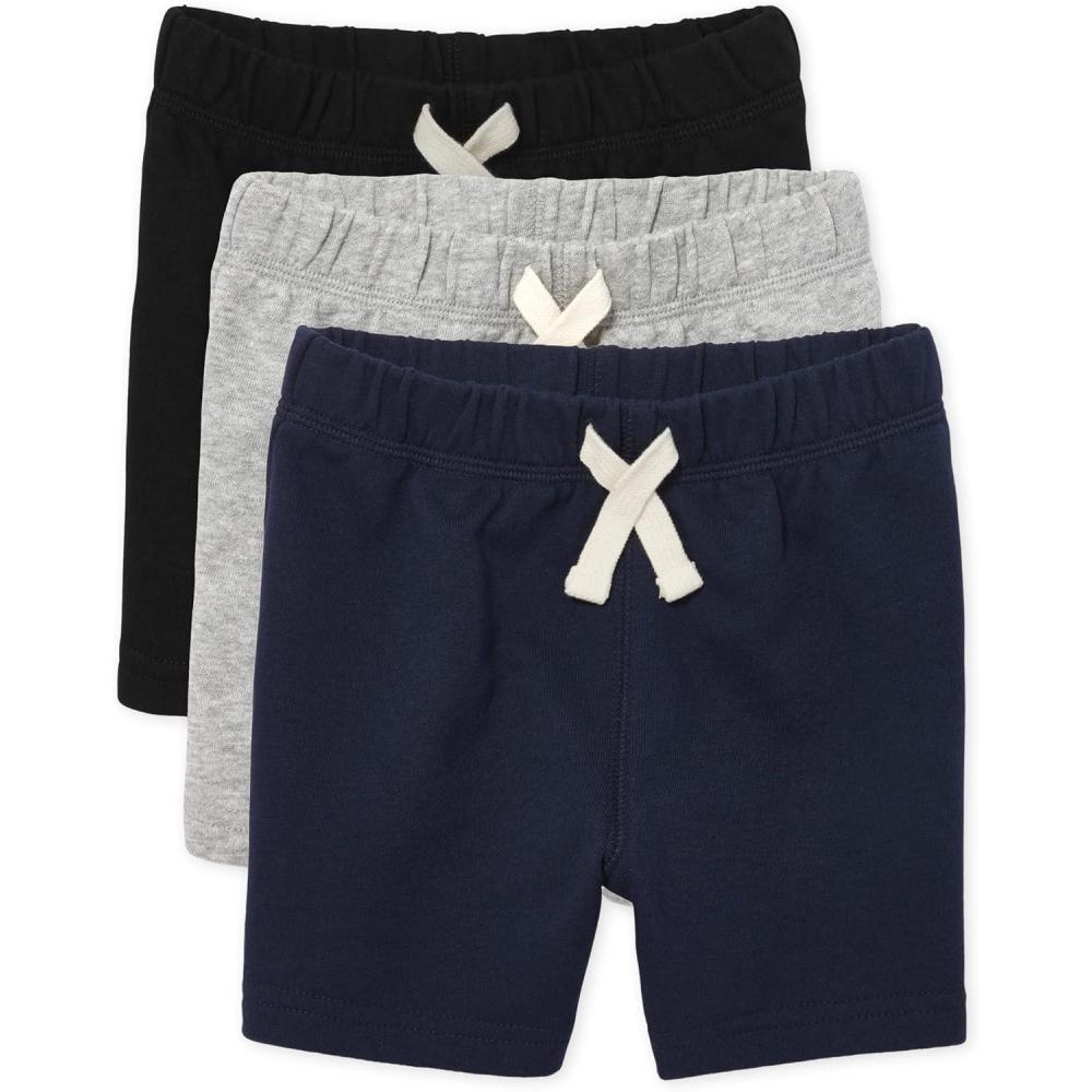 imageThe Childrens Place BabyBoys and Toddler Essential French Terry ShortsBlackSmoke GrayNew Navy 3 Pack