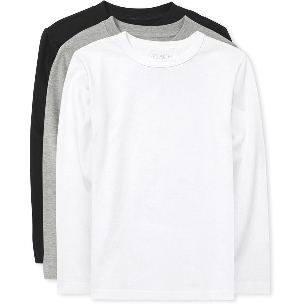 imageThe Childrens Place Boys Basic Layering Long Sleeve TeeBlackH GrayWhite 3pack